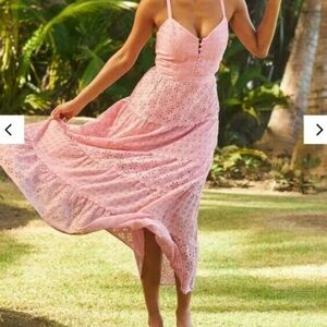 NWT Boston Proper Eyelet Dress Lines Tiered Smock Sundress Pink Maxi